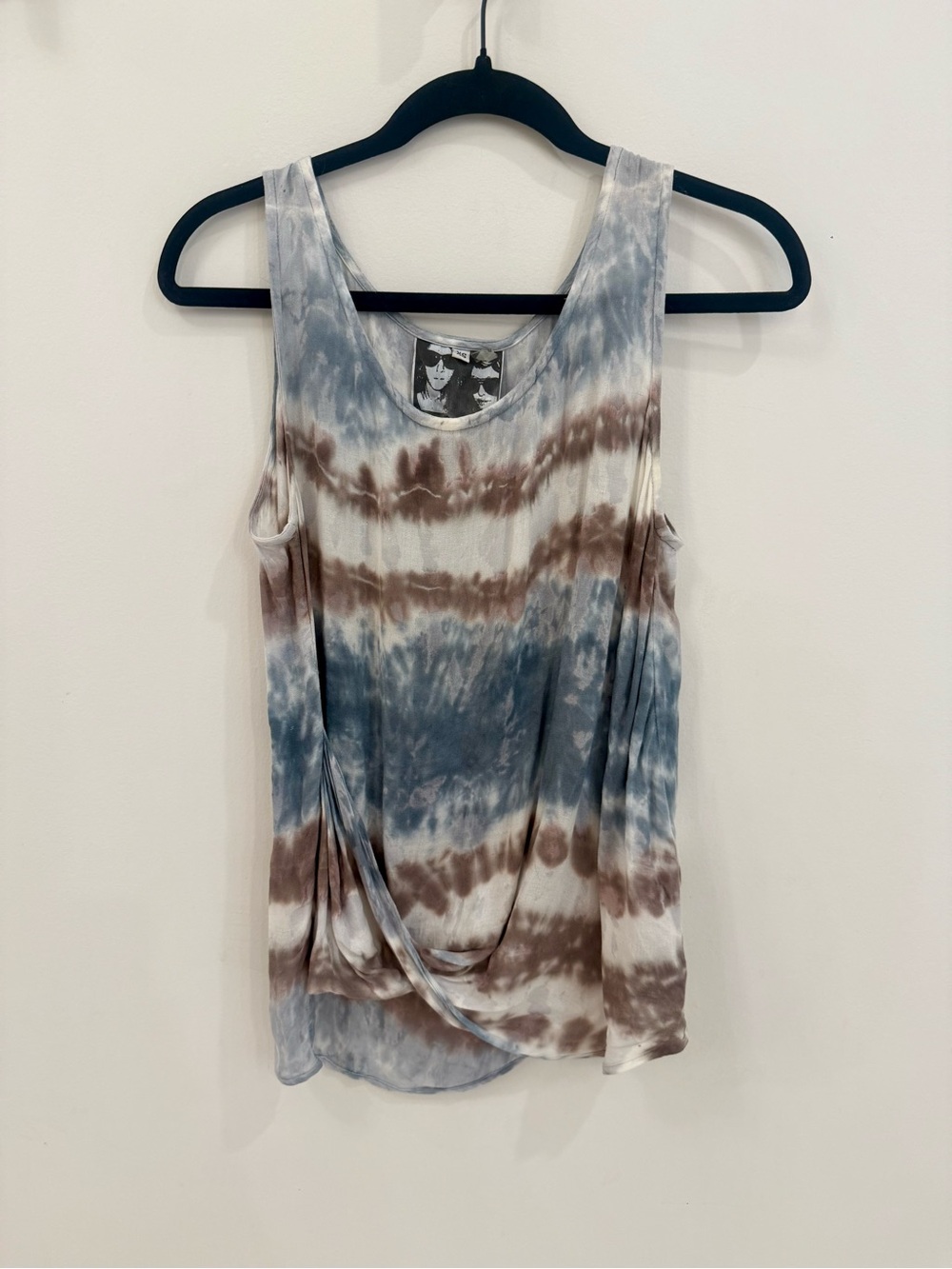 Young Fabulous & Broke Blue, Brown & White Tie-Dye Draped Tank